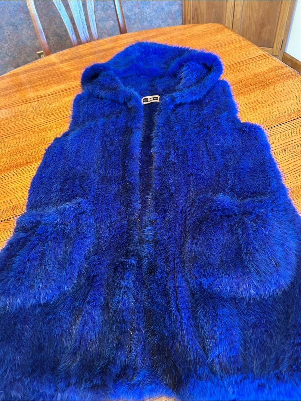 Women’s Royal Blue Sheared MINK Knitted Hooded Vest. Dog not included!